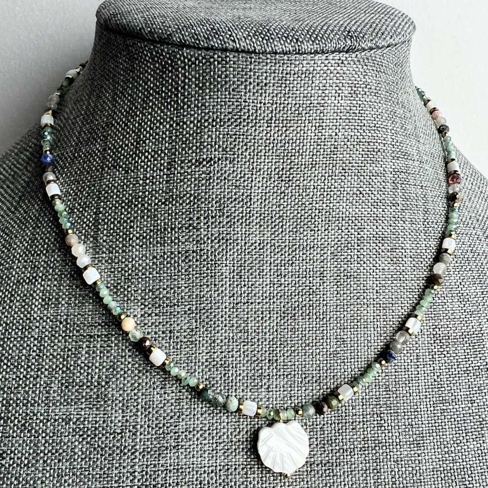 SOLD Bead Necklace Faux Shell Pendant Charm Beach Jewelry seashell beaded neckla